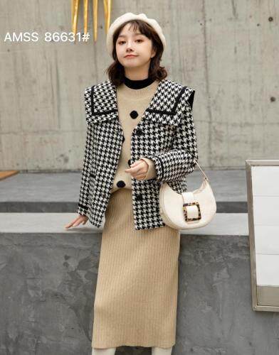 格子短款呢料外套,女装,AMSS 艾玛莎莎