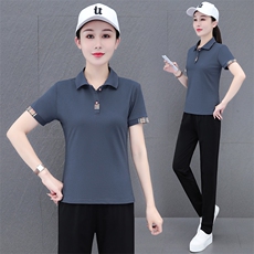 燕颉女士夏季天丝罗马棉运动套装薄款翻领休闲服时尚跑步服两件套，女装套装/套裙，燕颉服饰