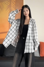 连帽格子长袖衬衫男女宽松衬衣防晒外套美式复古C2238-特价P35，男装衬衫，电商A007