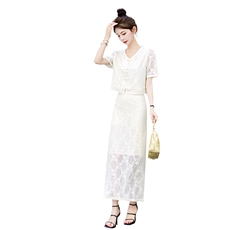 蕾丝旗袍连衣裙女套装2025夏季新款气质显瘦新中式两件套裙子，女装套装/套裙，关键词