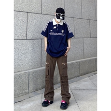 B221美式ins高街小众拉链多口袋休闲工装裤LK23045-P75控98，男装休闲裤，电商B221
