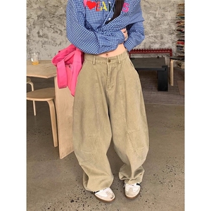 W9595-P58网图现货美式复古高街宽松直筒休闲裤,孔雀蓝网纱裙子搭配上衣图片