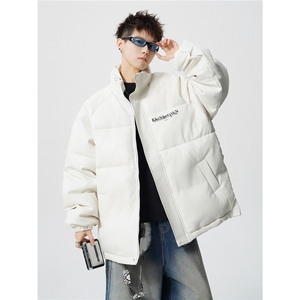鳄鱼纹印花设计大码M-5XL手塞棉夹克PU皮棉服外套男8507P120控158图片