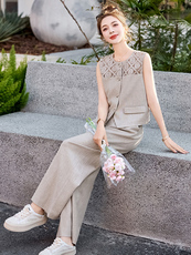 2026年夏季新款时尚镂空领显瘦马甲阔腿裤气质套装女夏季，女装套装/套裙，沁沁公主