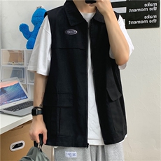 无袖工装马甲背心男秋季翻领马夹港风潮流韩版青少年外套7011-P50，男装背心/马甲，电商A318