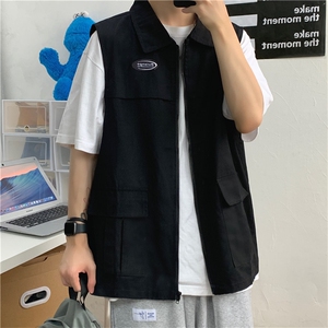无袖工装马甲背心男秋季翻领马夹港风潮流韩版青少年外套7011-P50图片