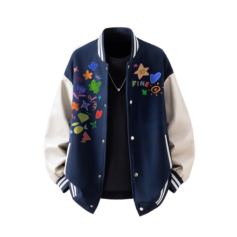 1立体白底美式呢料印花设计M-5XL大码棒球服夹克男NL78104P69控，男装夹克，星座227-7