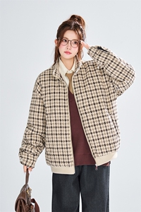 舒适时尚格纹文艺风上衣外套复古韵味情侣秋冬款加棉棉衣HY877P90图片