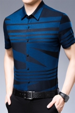 条纹时尚短袖衬衫男薄款男装中年男士商务休闲百搭衬衣弹力款宽松，男装衬衫，电商B212（原钱塘6029）