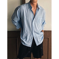 亚麻翻领长袖衬衫男春夏雅痞风休闲百搭宽松薄款防晒衬衣932P45，男装防晒衣，星座710