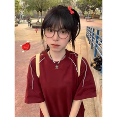 抖音得物二开240克宽松纯棉美式高街夜光反光工艺辑线短袖T恤，男装T恤，电商A486-1