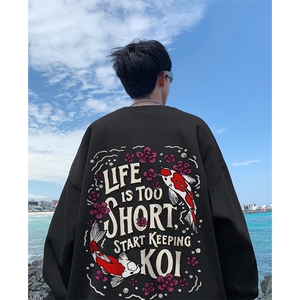 直播品质340克重磅纯色华棉美式卫衣圆领印花大码 XZ517A-BK12119图片