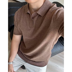 夏季翻领老钱风男士针织夏季休闲短袖T纯色简约时尚H9120-P50，男装T恤，星座1012-1