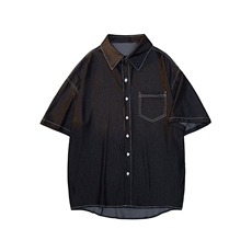 8XL-M冰丝牛仔短袖衬衫男款夏季薄款宽松慵懒衬衣外套DC28006P60，男装T恤，电商B312