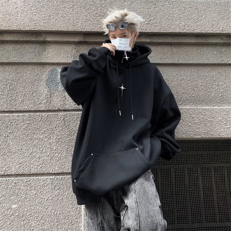 假两件连帽卫衣男2025春季新款潮牌美式复古半拉链外套Y766/P40,男装卫衣,星座506