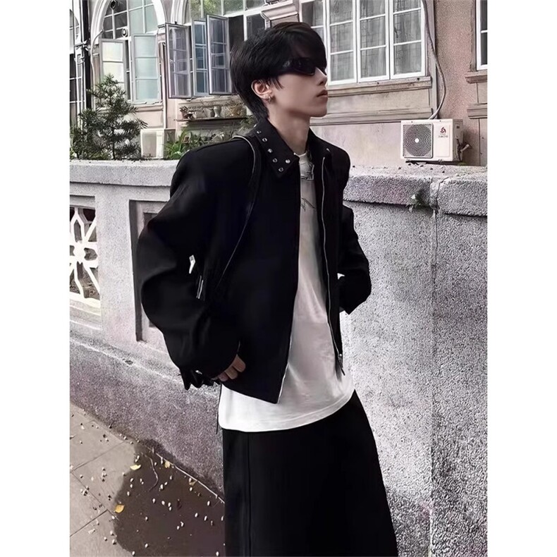 WT04-P62 小众金属铆钉设计感垫肩外套男短款秋冬季高级感图片