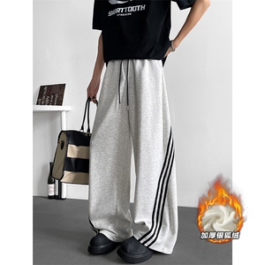 冬季撞色三条杠港风380g重磅银狐绒休闲裤男K5765J加绒-特P40控78图片