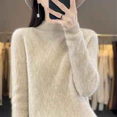 纯色长袖套头2024年秋季半高领羊毛毛衣女打底针织衫，女装羊毛衫，暖圣羊羊绒