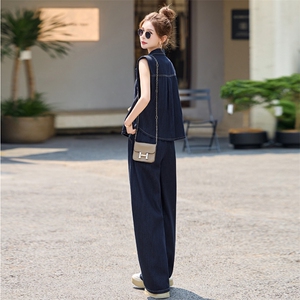 牛仔套装女2025夏季新款韩系高级松弛感休闲酷辣拽姐无袖衬衫穿搭图片