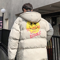 【】A003-HY8010-P125冬装新款笑脸印花连帽棉衣港风2，男装棉衣，电商A003