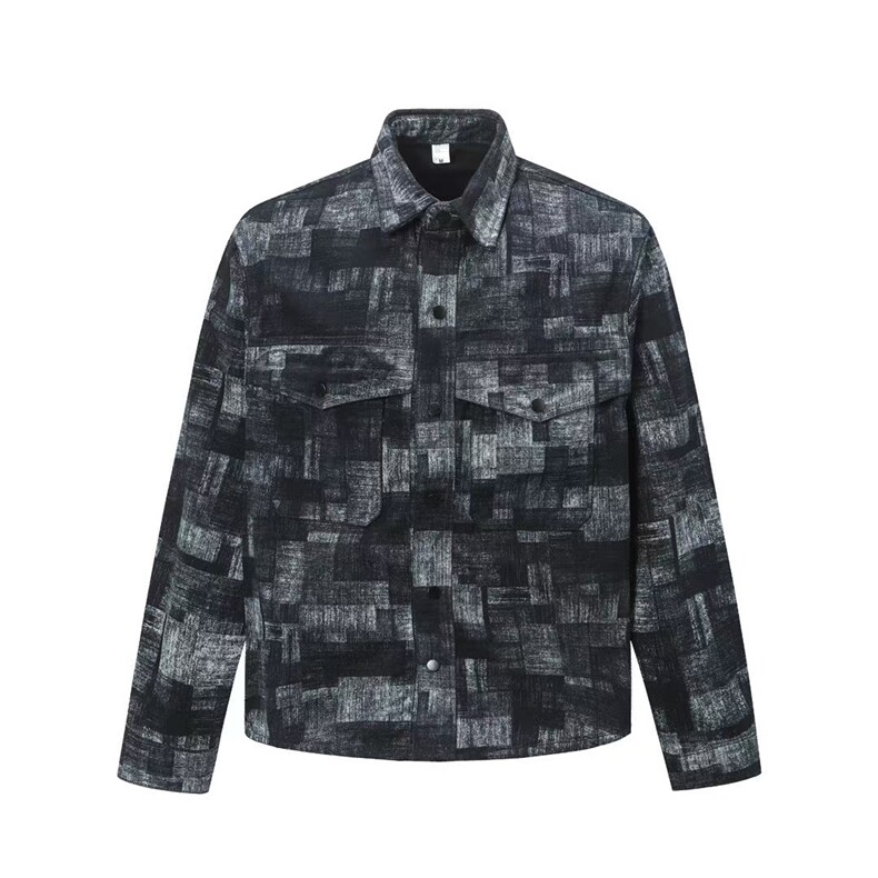 2025秋季满印格子衬衫男款长袖宽松痞帅牛仔外套夹克衫JK1185-P78，男装衬衫，星座1103-3