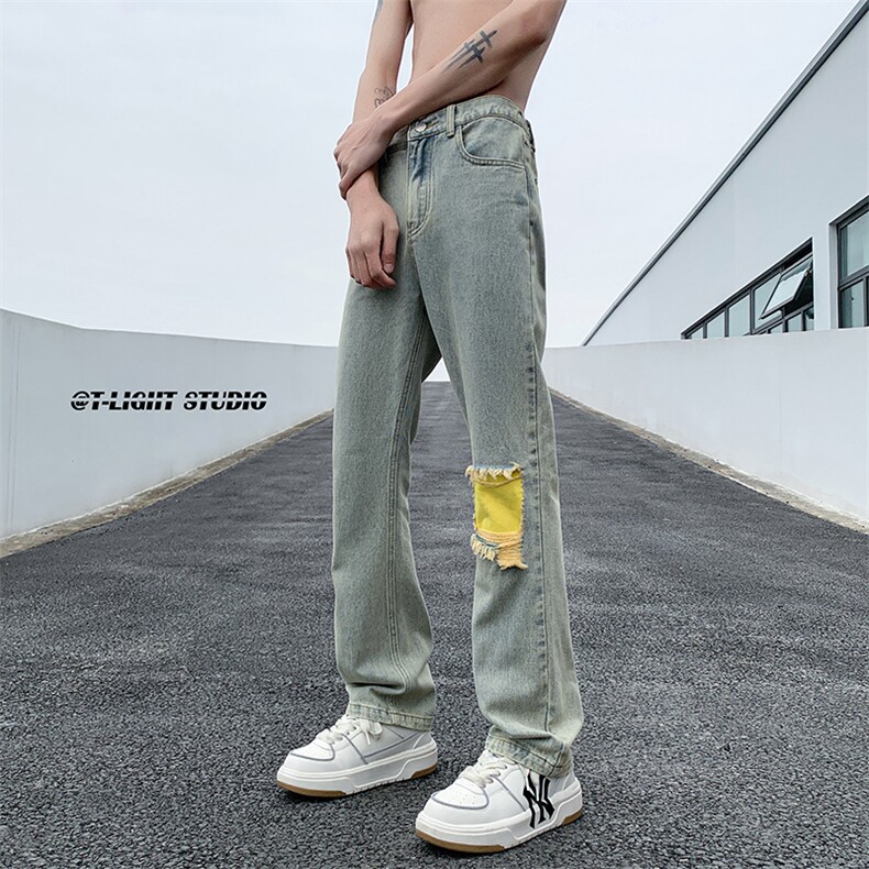 B221美式ins高街暗黑小众修身小脚破洞牛仔裤LK23012-P60控78,男装牛仔裤,电商B221