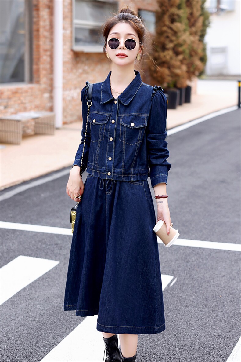 休闲时尚套装女2025新款盐系穿搭小个子牛仔外套半身裙两件套显瘦,女装套装/套裙,意芙
