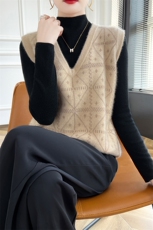 羊毛针织马甲背心女秋冬新V领坎肩无袖毛衣针织打底宽松马夹，女装马甲，朝辰羊绒