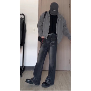 美式ins高街cleanfit重工艺水洗暗黑微喇牛仔裤货号K2401P60图片