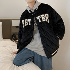 菱形格绒面情侣棒球服潮牌衣冬季外套韩版宽松服W2076-P70，男装棉衣，星座512-4