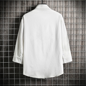 QC58099-P45 亚麻七分袖衬衫男大码五分袖衬衣男短袖 网格挂拍图片
