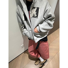 美式复古贴布印花设计连帽卫衣男女宽松开衫帽衫外套，女装短外套，四季星座505