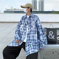 春季新款长袖衬衫男港风宽松青少年潮流百搭休闲衬衣CS077-P42，男装衬衫，星座308B-1