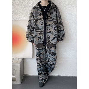 秋冬美式高街迷彩重磅400g双层华棉休闲开衫连帽卫衣外套WY07/P68图片