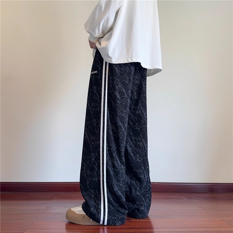 条纹灯芯绒裤子男春秋季宽松直筒阔腿运动裤潮牌美式重磅休闲长裤,女装休闲裤,星座813-2