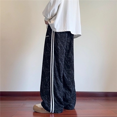 条纹灯芯绒裤子男春秋季宽松直筒阔腿运动裤潮牌美式重磅休闲长裤，女装休闲裤，星座813-2