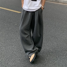 深灰色弯刀卫裤男秋季美式复古A字版型直筒裤子宽松慵懒风阔腿裤，男装休闲裤，电商D205