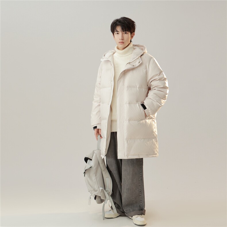 白鸭绒潮流光板连帽长款羽绒服保暖外套Y5850-P205【特价】,男装羽绒服,电商A007