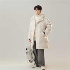 白鸭绒潮流光板连帽长款羽绒服保暖外套Y5850-P205【特价】，男装羽绒服，电商A007