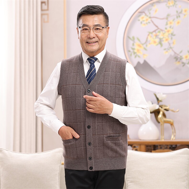 男士针织厚款坎肩宽松型时尚都市马甲条纹百搭外穿坎背，男装背心/马甲，亚东羊绒制品