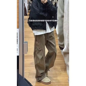 W9591-P48 网图现货 美式复古工装裤褶皱宽松阔腿直筒裤休闲裤图片
