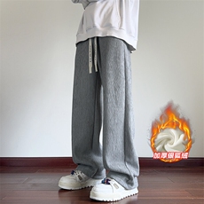 特批P42无差价冬新肌理感银狐绒加厚潮牌时尚拖地裤男K1346J加绒，男装休闲裤，电商A001-1