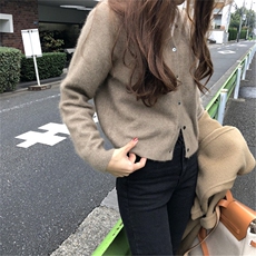 反季清仓羊毛开衫女短款圆领毛衣外套宽松百搭针织外搭，女装羊毛衫，佳弈羊绒