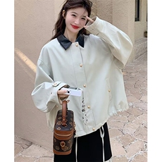 秋季短款宽松外套女士休闲工装夹克撞色翻领上衣简约文艺JY822，男装夹克，星座1116A（原606A-3）