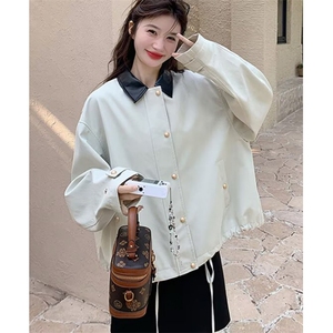 秋季短款宽松外套女士休闲工装夹克撞色翻领上衣简约文艺 JY822图片