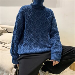 秋冬ins韩版加厚情侣毛衣高领宽松潮流个性套头针织衫QT819-P88图片