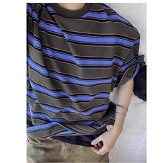 美式高街条纹短袖男夏季纯棉t恤宽松休闲cleanfit半袖LR2266-P45，男装T恤，星座1008