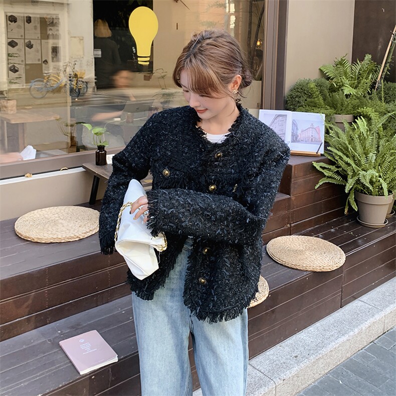 时尚小香风短外套女2024新款显瘦气质百搭毛呢外套,女装短外套,秋水欣儿
