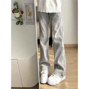 有货】烟灰色弯刀牛仔裤cleanfit裤子美式高街vibe微喇K906HH-P53图片