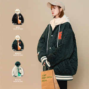 冬款中性风毛巾绣棉服假两件连帽时尚外套男士8135-P140 控价178图片